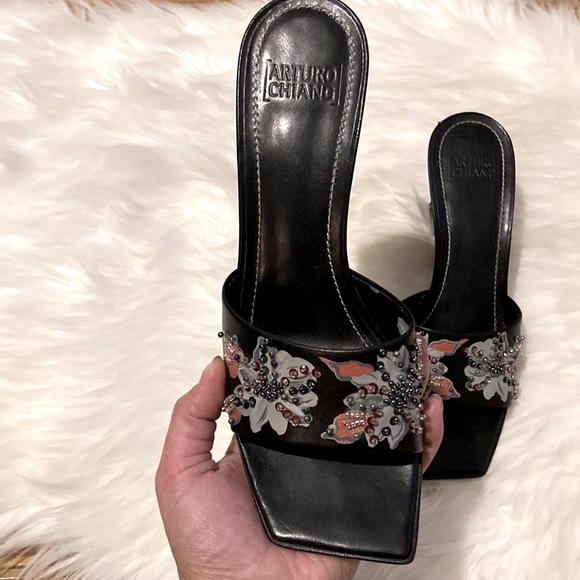 Arturo Chiang Square Toe Leather Wedge Slides GUC SZ 8 1/2 - Picture 2 of 10